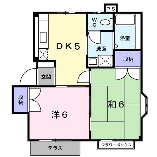 鹿児島本線 東郷駅 徒歩4分 2階建 築30年(2DK/1階)の間取り写真