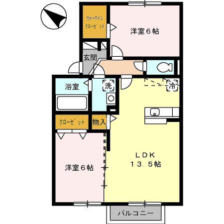 ボヌール コートA棟(2LDK/2階)の間取り写真