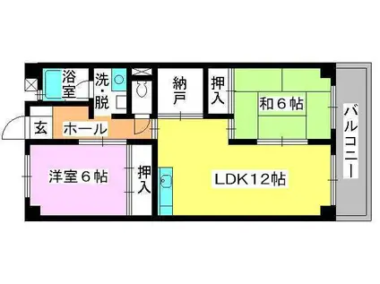 シティハイツ篠栗(2LDK/3階)の間取り写真
