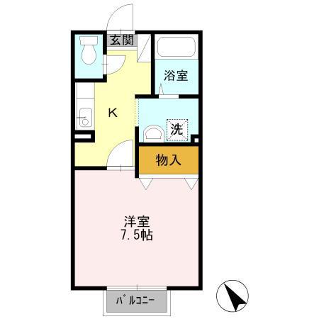 ワンズガーデン Ⅰ(1K/2階)の間取り写真