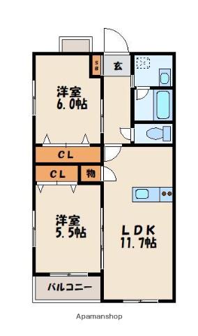 プレステージ岡垣(2LDK/4階)の間取り写真