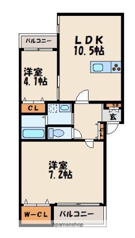 ホークヒルズ古賀(2LDK/2階)の間取り写真