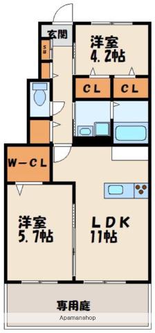 レジデンス福間駅前 壱番館(2LDK/1階)の間取り写真