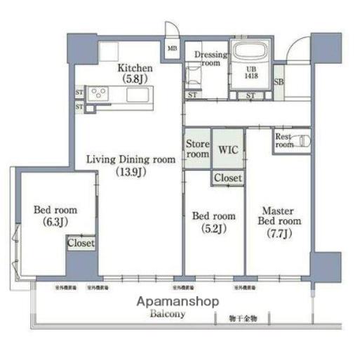 ラクレイス香椎照葉(3LDK/4階)の間取り写真