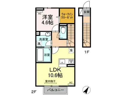 リバーフィールド(1LDK/2階)の間取り写真