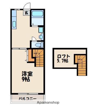 ショーン2 B棟(1K/1階)の間取り写真