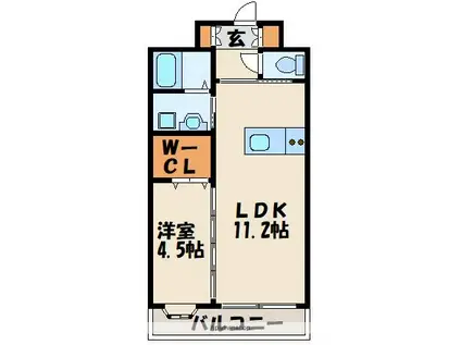 SK福津(1LDK/11階)の間取り写真