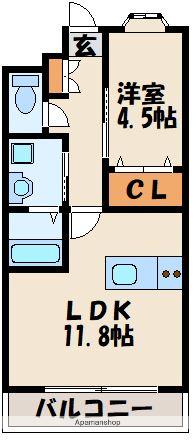 SK福津(1LDK/4階)の間取り写真