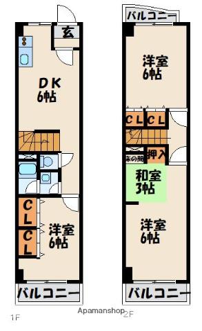 ホワイトアベニュー筥松(3DK/2階)の間取り写真