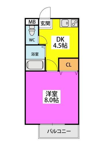 サンガーデン福間(1DK/2階)の間取り写真