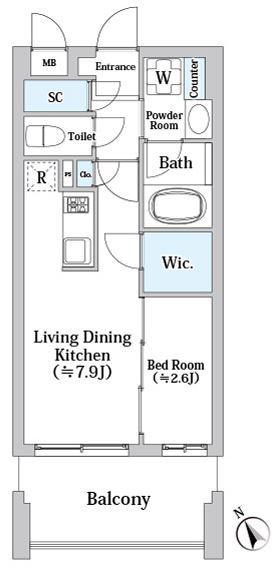 パークアクシス福岡県庁前(1DK/7階)の間取り写真