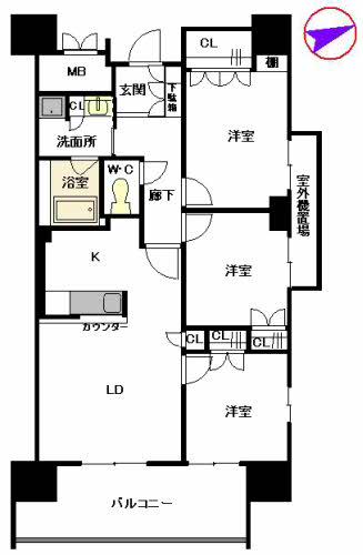 プライムメゾン照葉 N棟(3LDK/2階)の間取り写真