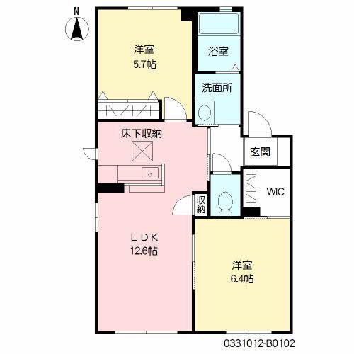 ヴィサージュ本城 B棟(2LDK/1階)の間取り写真