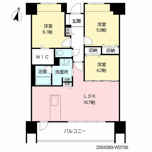 照葉クロススタイル(3LDK/7階)の間取り写真