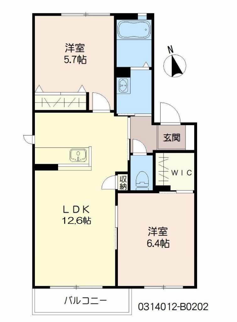 ヴェルドミールK  B棟(2LDK/2階)の間取り写真
