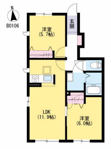 リバーサイド福津 B(2LDK/1階)の間取り写真