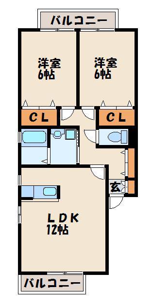 ルミエールE(2LDK/1階)の間取り写真