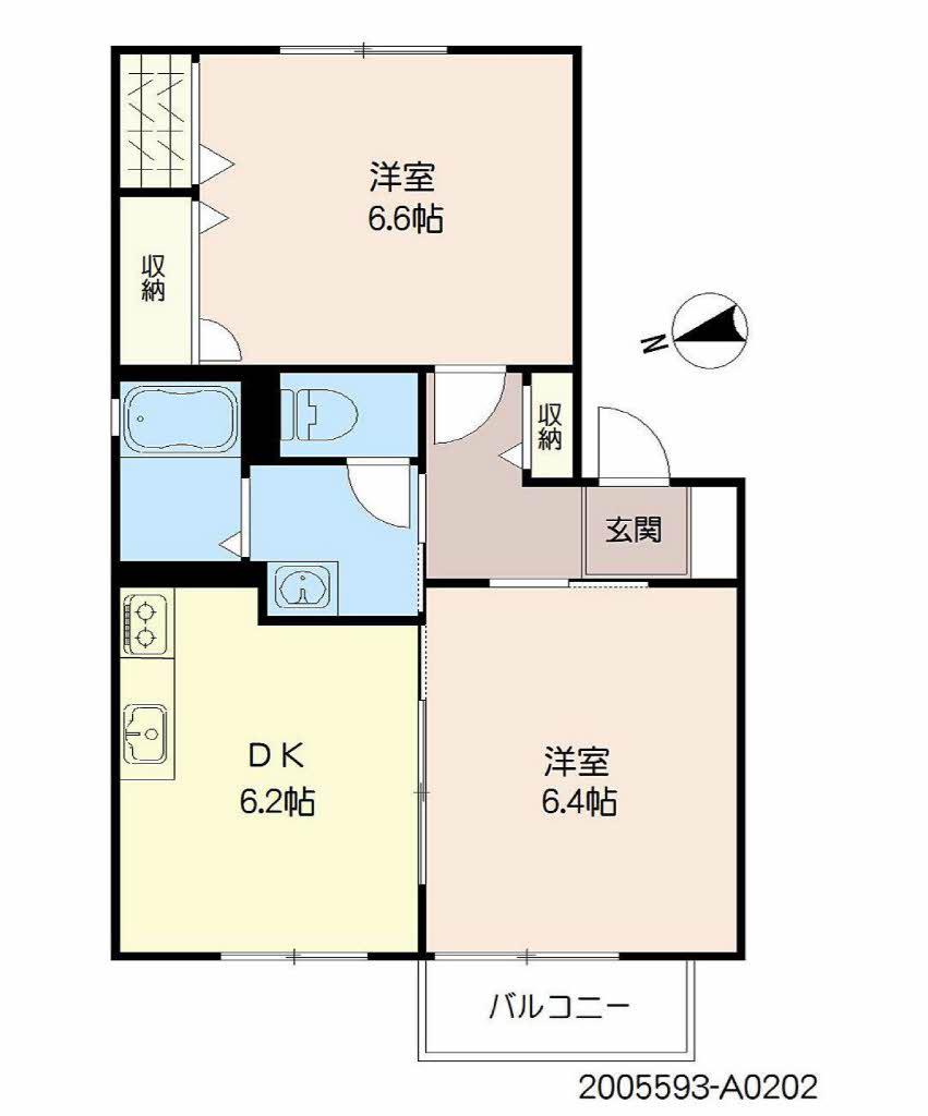 フルールS A棟(2DK/2階)の間取り写真