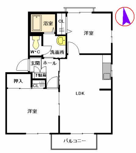 ファミーユKⅡ(2LDK/2階)の間取り写真