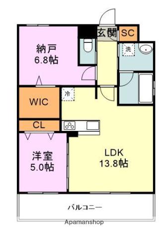 フェリシア香椎デュクス(1SLDK/6階)の間取り写真