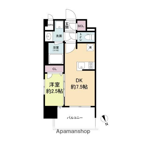 ブランシエスタ千早RJR(1DK/5階)の間取り写真
