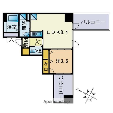 フラッツGENKAI 7(1LDK/10階)の間取り写真