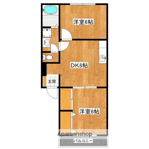 スカイハイツ内橋ⅠC棟(2DK/2階)の間取り写真