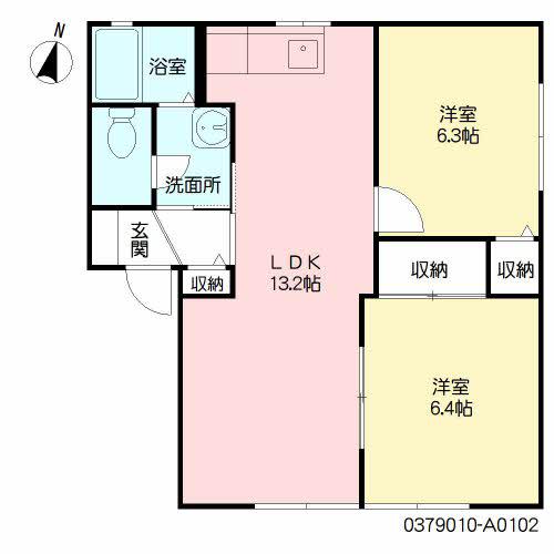 ディアス元岡  1番館(2LDK/1階)の間取り写真