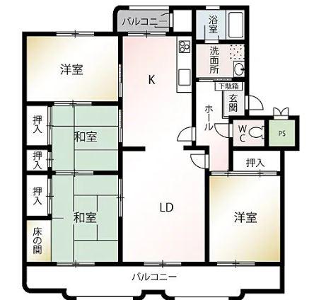 奈多団地25棟(4LDK/5階)の間取り写真