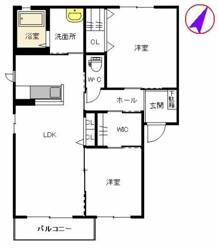 フローラHI  B棟(2LDK/2階)の間取り写真