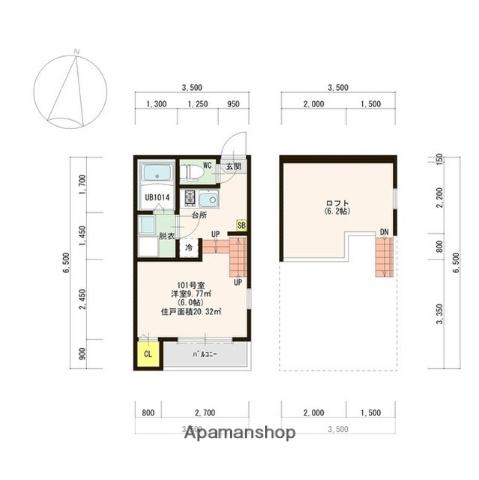ヴィラ福工大前(1K/1階)の間取り写真