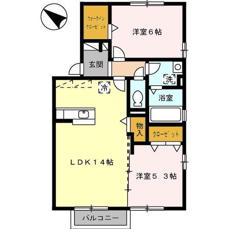 ボヌール コートA棟(2LDK/2階)の間取り写真