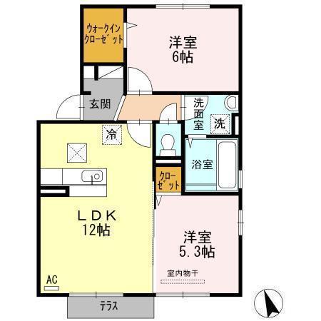 ウィットエブリ D棟(2LDK/1階)の間取り写真