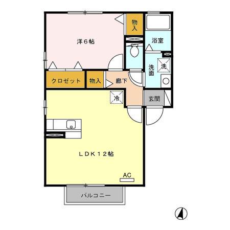アルティスタB棟(1LDK/2階)の間取り写真