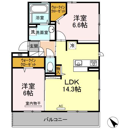 フェリーチェ A棟(2LDK/2階)の間取り写真