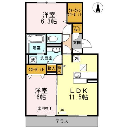 メゾンブランシュ(2LDK/1階)の間取り写真