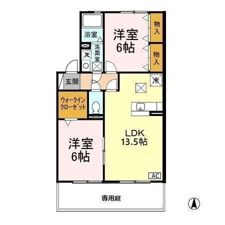 ラフィーネ水巻A棟(2LDK/1階)の間取り写真