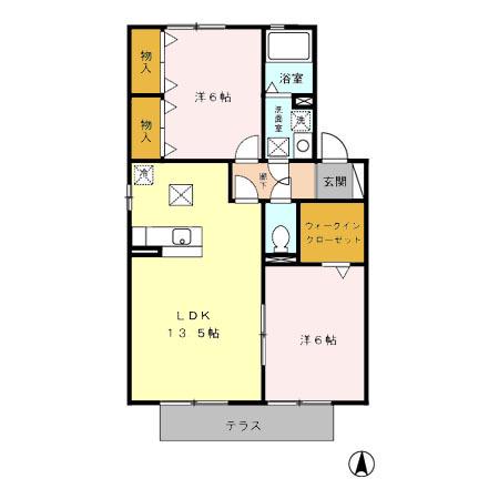 ラフィーネ水巻A棟(2LDK/1階)の間取り写真