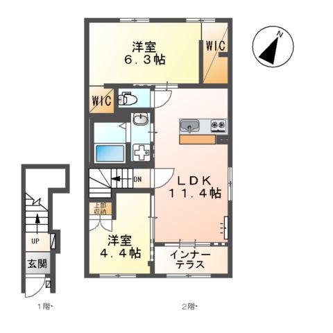 シャルマン宗像(2LDK/2階)の間取り写真