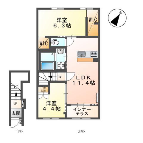 シャルマン宗像(2LDK/2階)の間取り写真