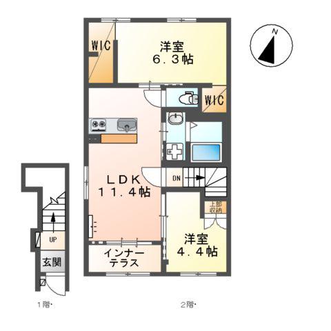 シャルマン宗像(2LDK/2階)の間取り写真