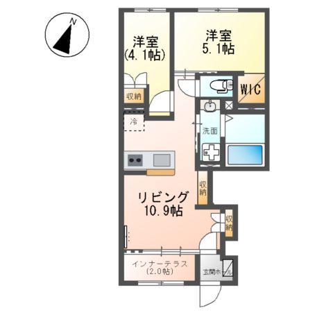 シャルマン宗像(2LDK/1階)の間取り写真
