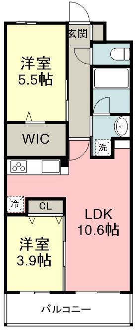 コンダクトレジデンスHANAMINOSATO(2LDK/2階)の間取り写真