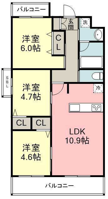 コンダクトレジデンスHANAMINOSATO(3LDK/2階)の間取り写真