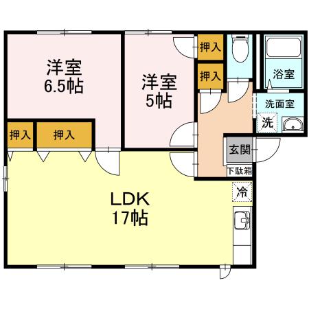 サラダ村 A棟(2LDK/2階)の間取り写真