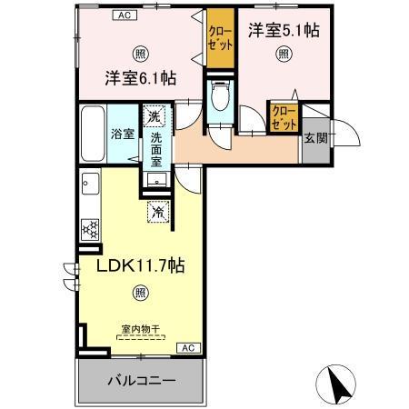 シエル原田(2LDK/2階)の間取り写真