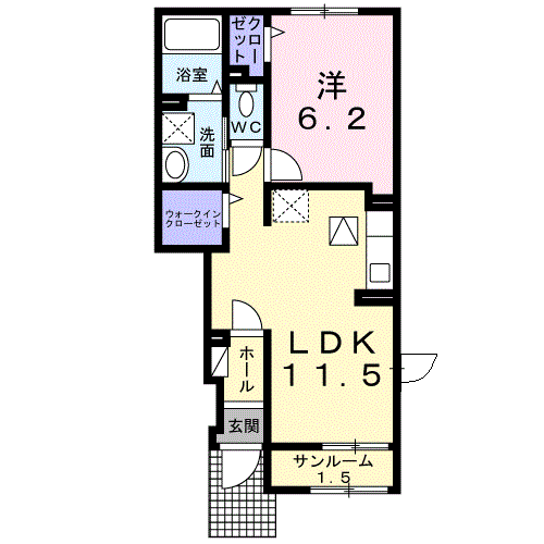 アカンサス宗像Ⅲ(1LDK/1階)の間取り写真