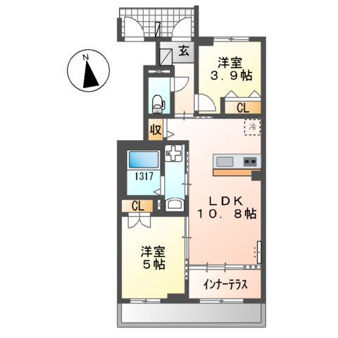 SUNELIN・LUPINUS(2LDK/1階)の間取り写真