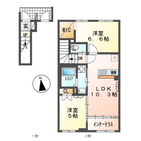 SUNELIN・LUPINUS(2LDK/2階)の間取り写真