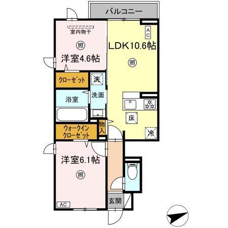 D-ROOM赤間駅前II(2LDK/1階)の間取り写真